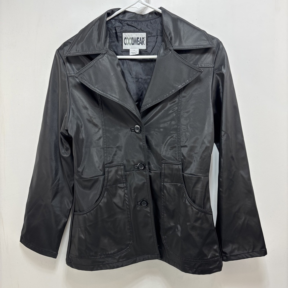VTG Coolwear Y2K Black Faux Leather Jacket  Size S Retro 90s‎ Matrix Edgy Goth